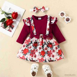 Clothing Sets 3pcs Winter Newborn Baby Girls Clothes Set Long Sleeves Romper Bodysuit Top Skirt 3 6 9 12 16 18 24 Months Headband Outfits R231215