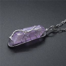 Pendant Necklaces Retro Fashion Natural Stone Purple Crystal Jewellery Irregularity Necklace Sweater Chain Women Wire Wrap Lucky Gif172c