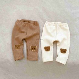 Overalls 2023 Winter New Baby Plus Velvet Thick Leggings Toddler Cute Bear Pp Pants Infant Girl Fleece Trousers Baby Warm Pants ClothesL231114