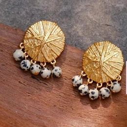 Stud Earrings Vintage High Trend Spotted Stone Bronze Plated 18k Gold Fashion Personality Unique