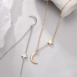 Stainless Steel Delicate Forever Love Heart and Moon Star Through Pendant Womens Necklace Available in Gold Silver tones283K