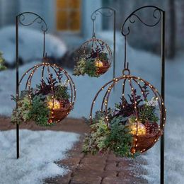 Christmas Decorations Hanging Decoration Luminous Artificial Flower Basket With Light String DIY Ornament Outdoor Decor2645