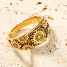 Wedding Rings Simple Multi Daisy Flower Women Romantic Fashion Gold Colour Stainless Steel Waterproof Jewellery For Girls Ladies Party Gift