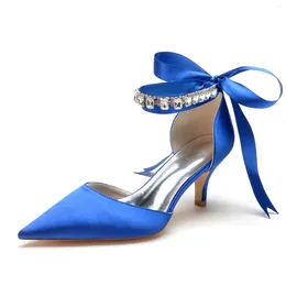 Dress Shoes Minishion Satin Evening For Bridal Bridesmaids Ankle Chains Prom Pumps With Ribbon JY136