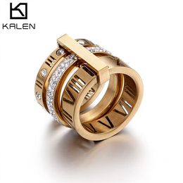 Roman numerals Rings For Women CZ Stainless Steel Gold Color Open Ring Charm Fashion Engagement Wedding Jewelry Gift Bijoux Femme188q