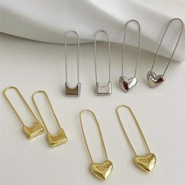 Hoop & Huggie 2021 Fashion Metal Square Heart Shaped Safety Pin Earrings Minimalist Statement Hoops For Women Simple Jewelry216Z