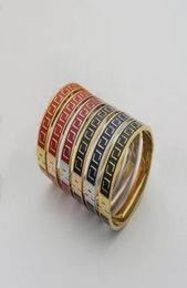 Europe America Fashion Brand Jewelry Lady Women Stainless steel Black Red Enamel Engraved Letter 18K Gold Bangle Bracelet 3 Color5736559