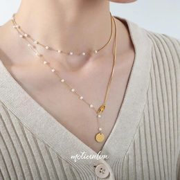 Pendant Necklaces High Glow Bead Titanium Steel Gold Plated Long Necklace Women's Woollen Chain