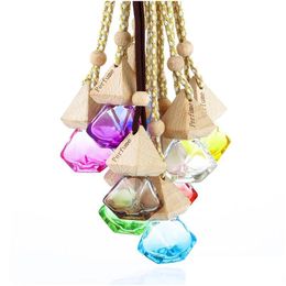 Packing Bottles Wholesale Glass Car Per Bottle With Wood Beautif Cap Empty Refillable Hanging Cute Air Freshener Carrier Small Gift Dhzac