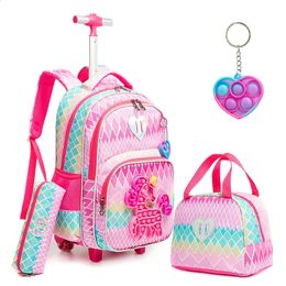 Backpacks Unicorn Rolling Backpack for Girls Backpacks with Wheels for Elementary Kids Pink Carrying Case Set Travel Laptop Bag 231214