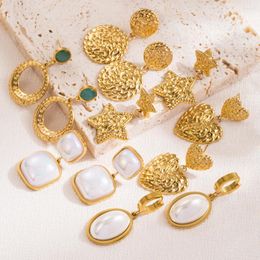 Hoop Earrings Pearl Gold Colour Stainless Steel Personalised Geometric Drop For Women Elegant Party Jewellery Accessories
