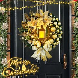 Other Event Party Supplies 45CM Christmas Wreath for Door with Lights Home Xmas Door Window Decor with Bow Ball Big Red Flower Navidad Year's Eve Decor 231214