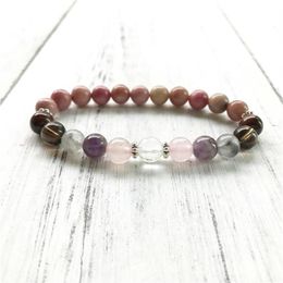 Relief Stress & Anxiety Bracelet 7 Crystals Healing Wrist Mala Beads For Daily Gratitude Rhodonite Beaded Strands2526