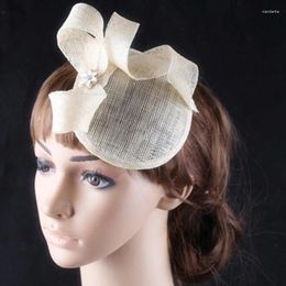 Charming Beige Fascinators Hat Sinamay Base And Trim With Brooch Adorned Wedding Bridal Headwear Church Millinery Party