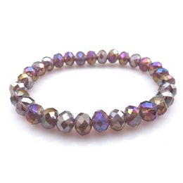 Purple AB Colour 8mm Faceted Crystal Beaded Bracelet For Women Simple Style Stretchy Bracelets 20pcs lot Whole319Z