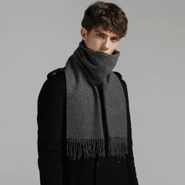 Scarves 100% Pure Cashmere Men Scarf Winter Classic Solid Colour Neckerchief Soft Long Tassel Scarves Warm Muffle Male Pashmina Bufandas 231214