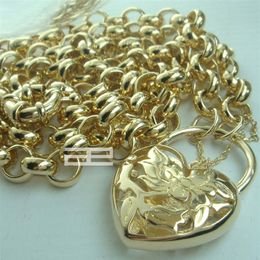 18CT 18K Gold Filled Heart Belcher Bolt Ring chain padlock Solid necklace N188330w
