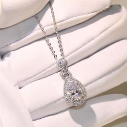 Top Selling Whole Professional Luxury Jewelry Water drop Necklace 925 Sterling Silver Pear Shape Topaz CZ Diamond Pendant For 236G