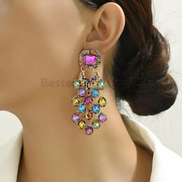 Dangle Earrings Bohemian Colourful Glass Elegant Tassel For Women Trend Luxury Jewellery Banquet Festival Exaggerated Ear Accessories