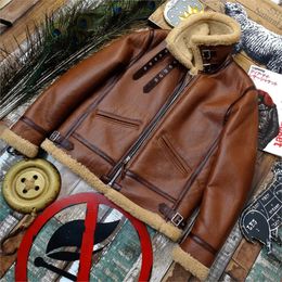 Men's Fur Faux Fur High Quality japan Version B3 Real Leather Thick Fur Leather Jacket Sheepskin Retro Genuine Leather Warm Clothes 231214