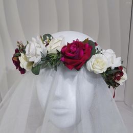 Retro Rose Flower Hairband Wedding Hair Accessories Women Headdress Engagement Headpiece Bridal Hairwear Floral Crown