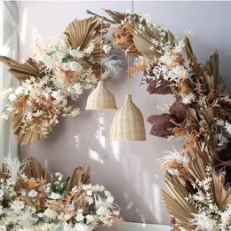 Decorative Flowers Wreaths Primary color natural dry cattail fan leaf artificial flower row outdoor wedding outdoor background wall decoration 231214