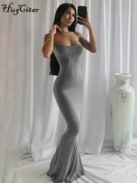 Basic Casual Dresses Hugcitar Satin Slip Sleeveless Backless Slim Sexy Maxi Dress Spring Women Party Y2K Concise Bodycon Elegant Clothing 231215