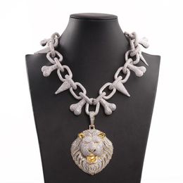 Iced Out Pendant Luxury Designer Jewelry Mens Necklace Silver Chain Bling Lion head Pendants Hip Hop Rapper Cuban Link Accessories348Q