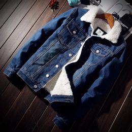 Men's Jackets Plus Size S-6XL Trendy Warm Fleece Thick Denim Jacket Winter Fashion Mens Jean Coat Outwear Male Cowboy