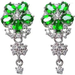 Stud Earrings Natural Russian Emerald Diopside Fashionable And Elegant Green Gemstone Japanese Korean