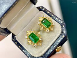 Stud Earrings SX Solid 18k Gold About 1.15ct Nature Green Emerald Gemstones Diamonds For Women Fine Jewellery Birthday Presents