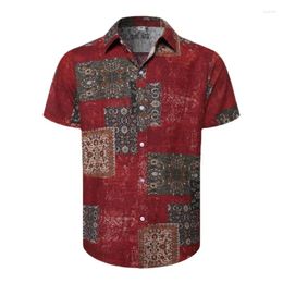 Men's Casual Shirts Short Sleeved Linen Mens Ethnic Style Retro Fashion Shirt Button Down Beach Hawaiian Tropical Floral For Men