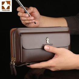 double zipper men's wallets clutch bag leather wallet Organiser big capacity passport cover male portefeuille homme3439