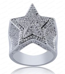 New Designer Luxury 18K Gold White CZ Zirconia Pentagram Ring 2020 Full Diamond Iced Out Hip Hop Jewelry Gifts for Men Women Rin5505654