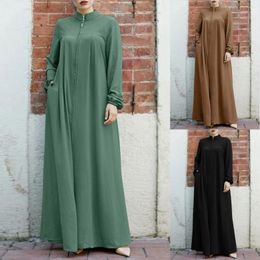 Ethnic Clothing Standing Collar Zipper Muslim Abaya Loose Long Sleeve Abayas Women Arabia Kaftan Turkish Modesty Robe Jilbab