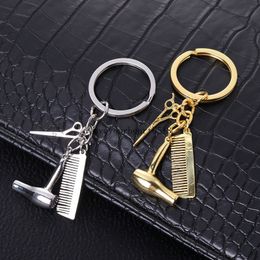 Hair Stylist Essential Hair Dryer Scissors Comb Decorative Keychains Hairdressers Gift Car-styling Interior Accessories Key Ring