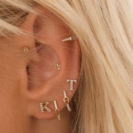 High Quality 1Pair of Cute Mini 925 Sterling Silver Geometric English Letters Stud Earrings for Women Gold Alphabet Zircon Studs G310o