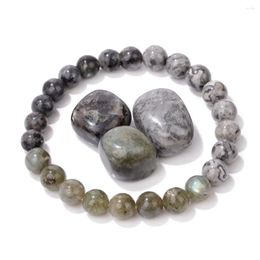 Strand Natural Labradorite Beads Bracelets With 3pcs Raw Stones 8mm Stone Black Yellow Flash Moonstone Bangles For Women Men