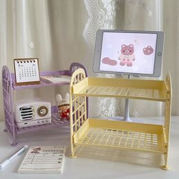 Storage Holders Racks Ins Cute Room Organiser Rack Kawaii 2 Layer Desktop Cosmetic Jewellery Bathroom Shelf 231215
