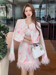 Two Piece Dress High Street French Luxury Sequined Small Fragrance Two Piece Set For Women Short Jacket Coat Skirt Sets Fashion 2 Piece Outfit 231215