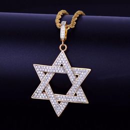 New Men's Hip hop Jewellery Gold Six horns Star Pendant Necklace Charm Bling Cubic Zircon Rope Chain For Gift308a