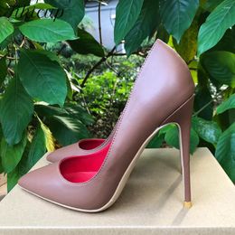 Dress Shoes Tikicup Solid Brown Matte Stiletto Pumps Women Sexy Pointy Toe Slip On High Heels Elegant Ladies OL Wedding Party
