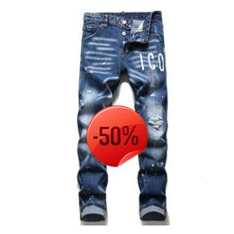 Christmas Discount ~ 50 off~Jeans Dsquare European and American Luxury Designer d2 Slim Fit Elastic Embroidery Pants Swing Paint Clothing US Size 28-38