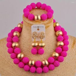 Necklace Earrings Set Fuchsia Pink African Beads Jewellery Simulated Pearl Costume