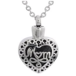 Lily Cremation Jewelry Stainless Steel Waterproof Mom Heart Urn Pendant Memorial Ash Keepsake Pendant Necklace with a Gift Bag245E