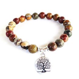 MG0839 8 mm Picasso Jasper Bracelet for Women New Design Tree Of Life Charm Yoga Mala Bracelet Energy Protection Jewelry260j