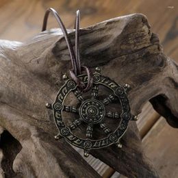 Pendant Necklaces Dharma Wheel Of Life Samsara Bronze Amulet Buddhist Talisman Necklace For Women Men Dharmachakra Buddhism