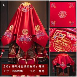 Embroidered Red Hijab Bride Chinese Wedding Embroidery Bridal Veil Hong Gai Tou