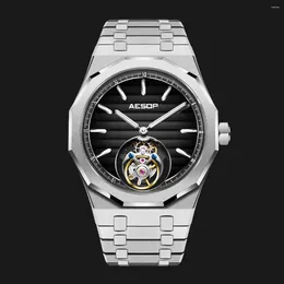 Wristwatches AESOP 2023 Flying Tourbillon Mechanical Skeleton Watch For Man Luxury Watches 50M Waterproof 7057 Gradient Dial