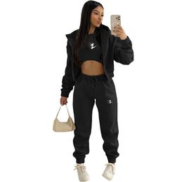 Luxury Women's Tracksuits Fleece loose casual stand collar sweatshirt sweatpants sports suit winter classic letter top pants tracksuit T-shirt Sweatshirt Size S-2XL